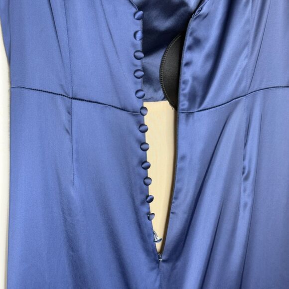 David's Bridal Galina Signature Womens Gown 14 Blue Satin Mermaid Off Shoulder - Picture 11 of 14